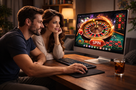 mies ja nainen pelaamassa online-rulettia